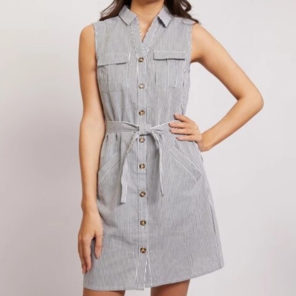 button down tie waist collared sleeveless chest pocket nautical mini